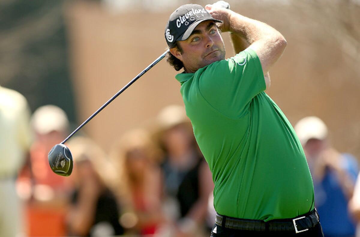 Steven Bowditch tees off at No. 8 during the final round of the Valero Texas Open on Sunday at TPC San Antonio.