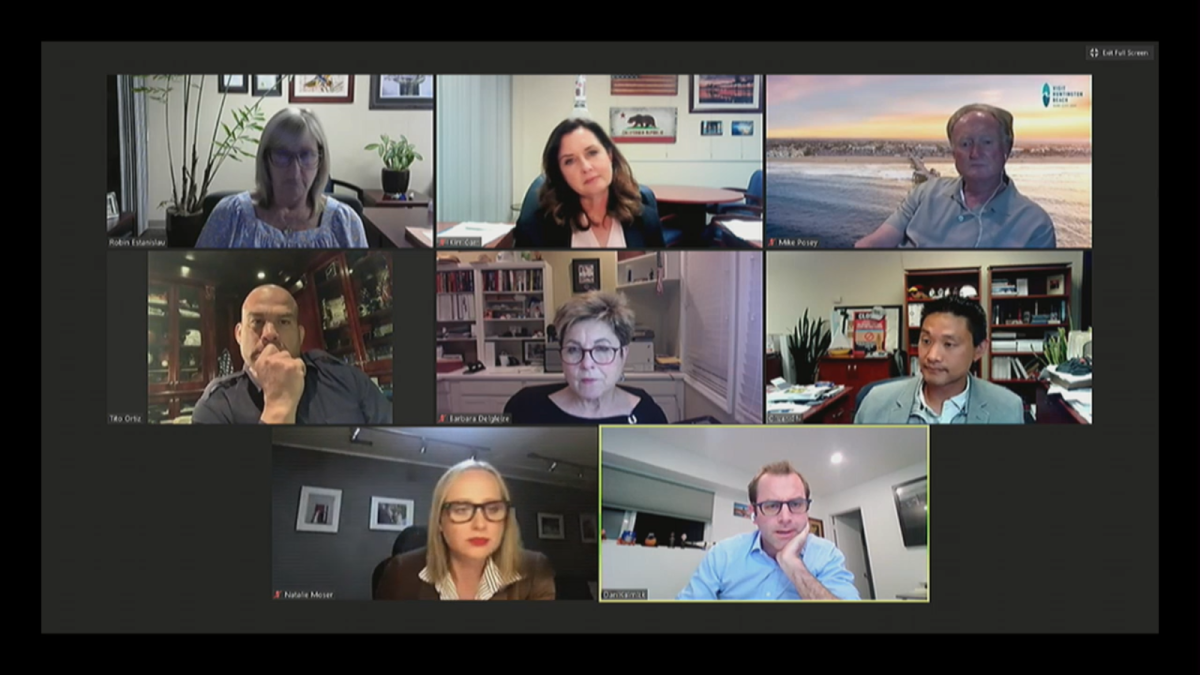 City Council member Dan Kalmick, bottom right, makes a point during Monday night's virtual meeting.