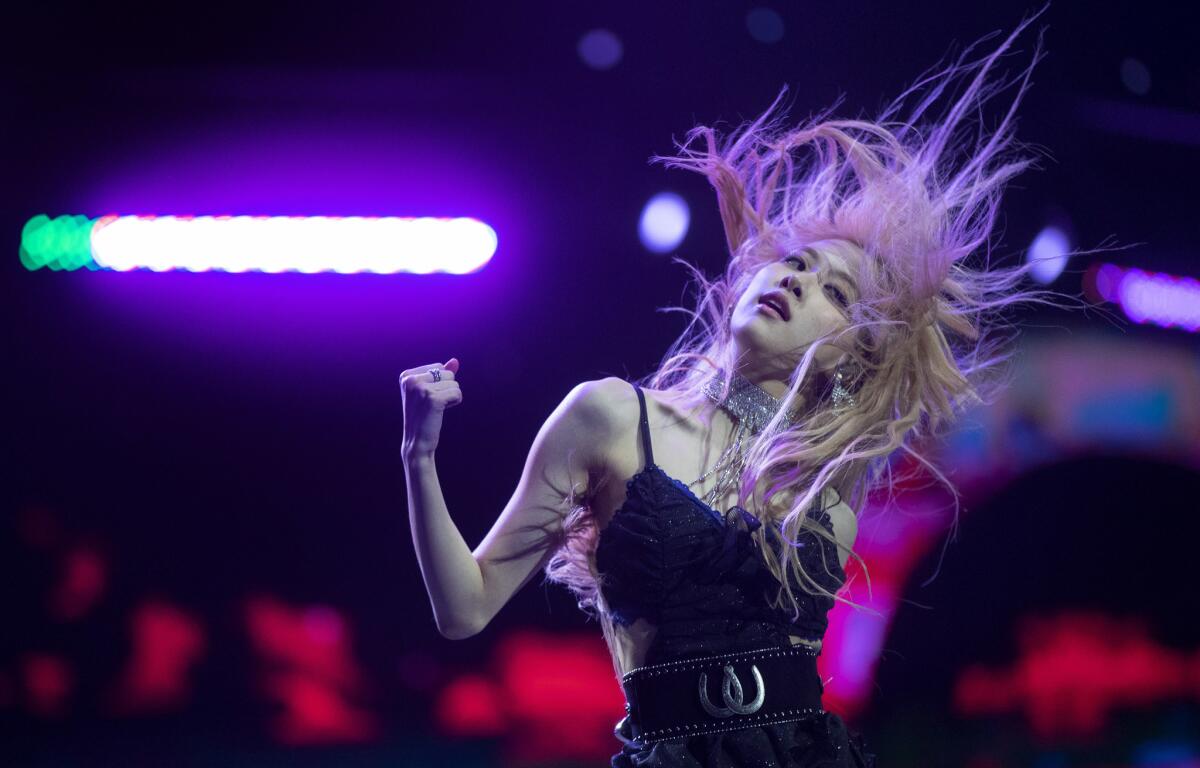 BLACKPINK on the Sahara stage at the Coachella Valley Music and Arts Festival. (Brian van der Brug / Los Angeles Times)