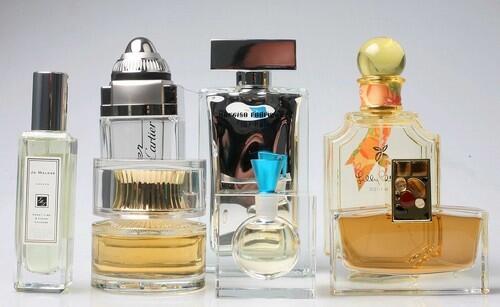 Bottles of perfume and cologne