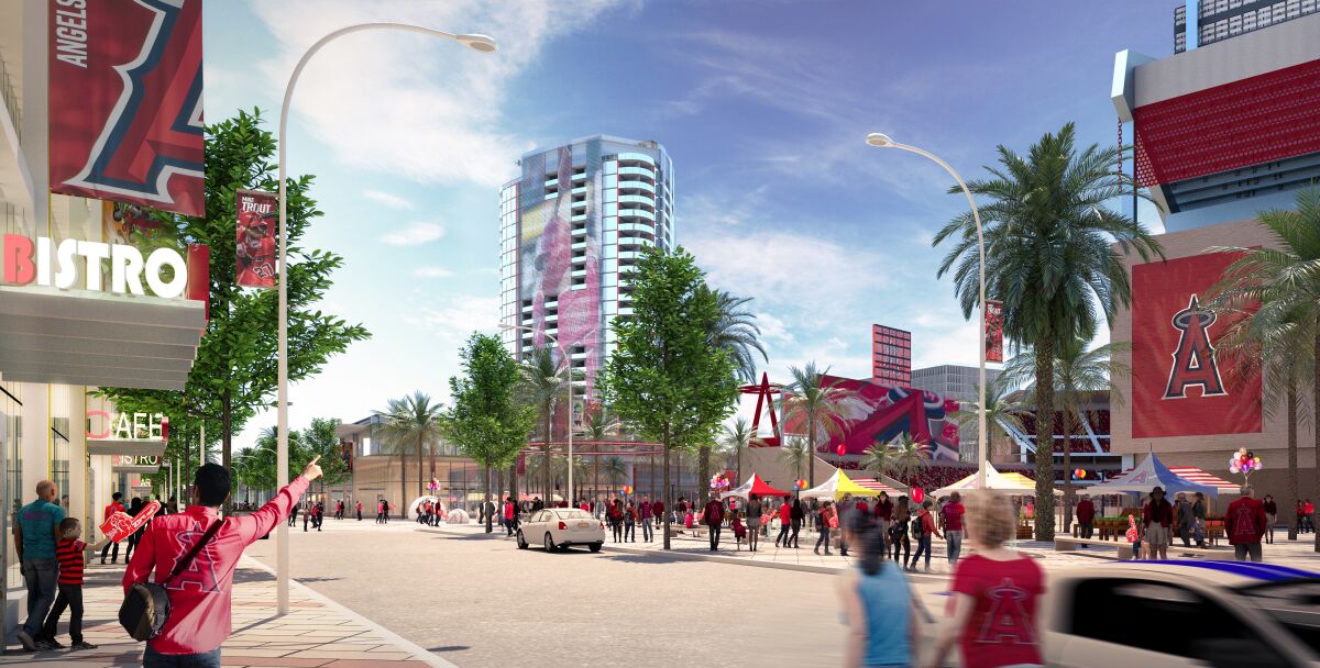 An artist’s rendering of the proposed changes coming to the area around Angel Stadium.