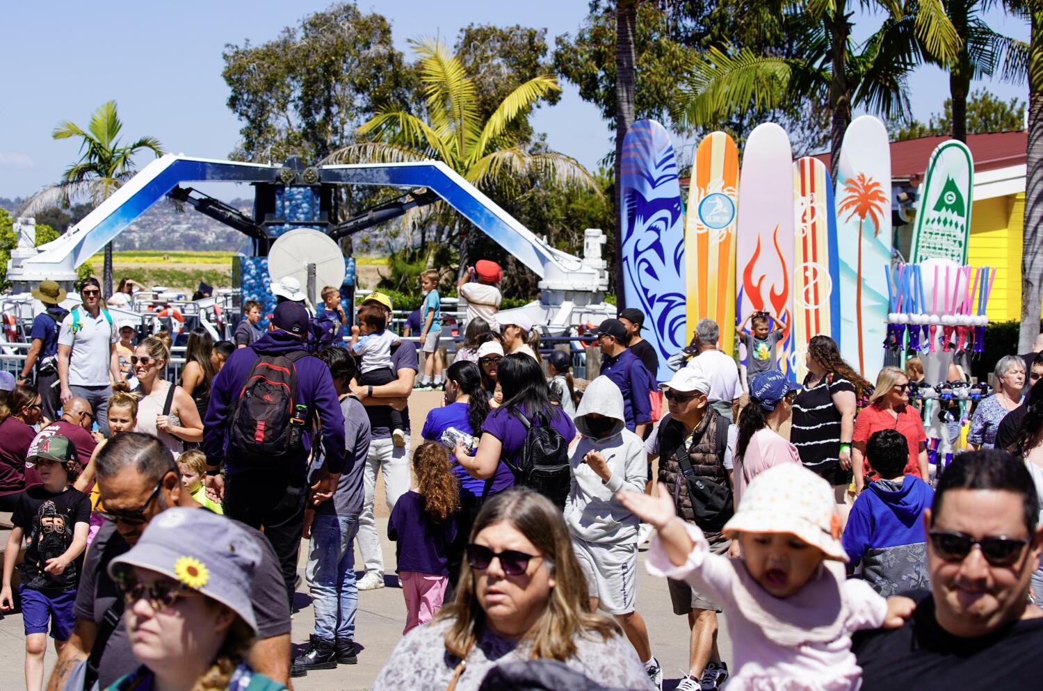 Crowds of people visiting SeaWorld during spring break.