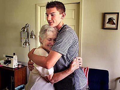 Taylor Hess embraces his grandmother.