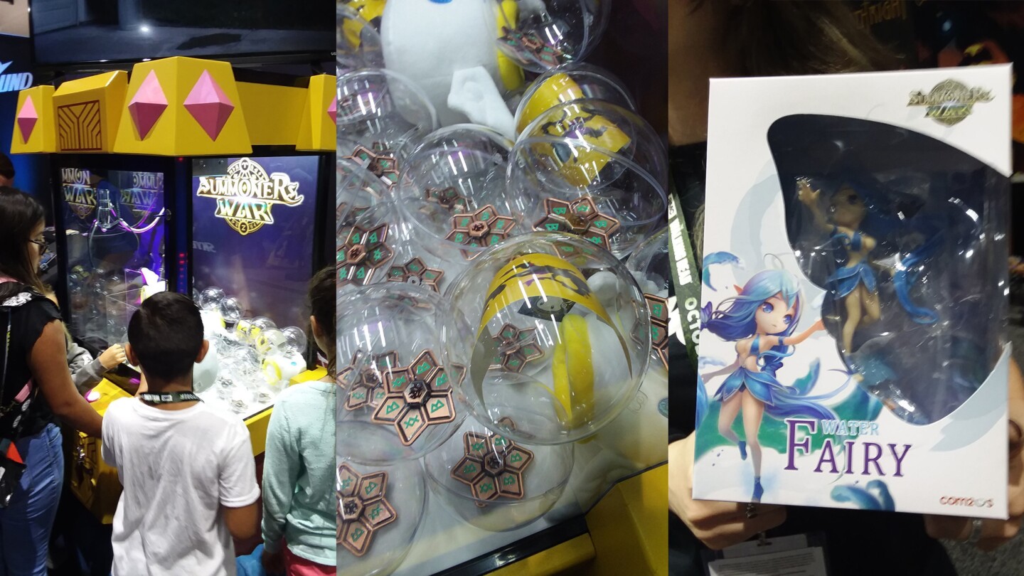 The booth for the mobile game Summoner War had a claw crane machine where visitors could win a fidget spinner, plush toy or a figurine.