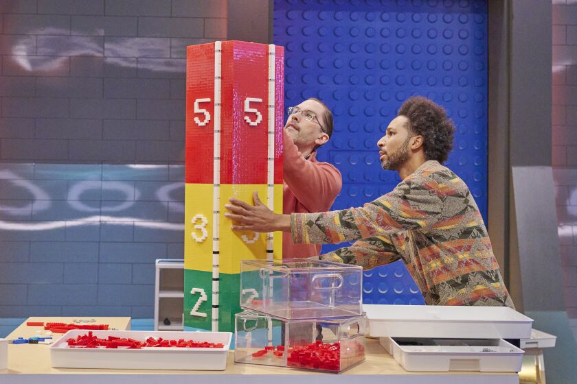 Contestants Dave and Richard compete in "Lego Masters," which debuts its second season June 1 on Fox.