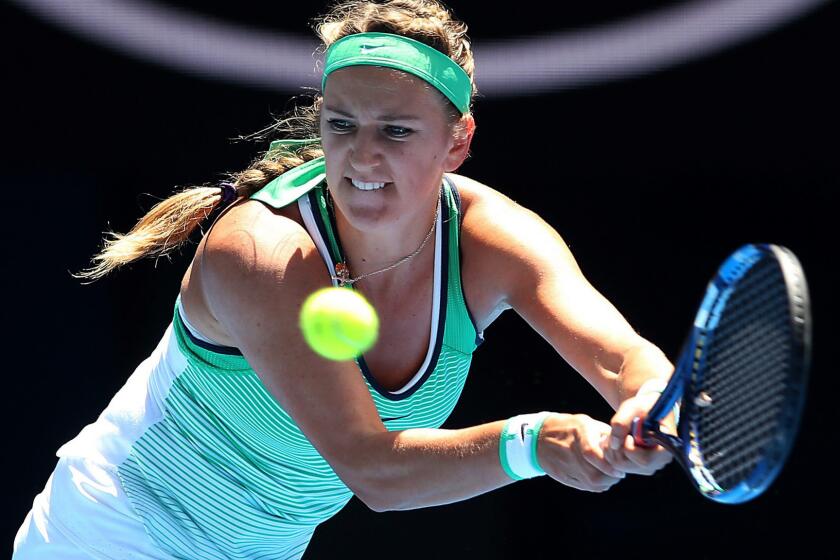 Victoria Azarenka tracks down a shot during her third-round victory over Naomi Osaka on Saturday.