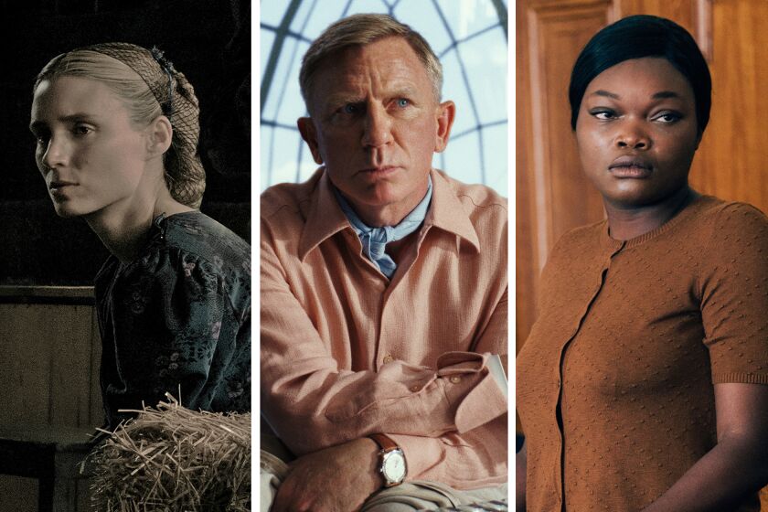 A serious woman in a darkened barn, a colorful detective and a woman on a witness stand from standout films at TIFF '22. 
