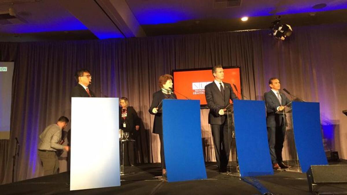 The top four Democrats running for California governor took part in a candidate forum Sunday at the Sheraton Park Hotel in Anaheim.