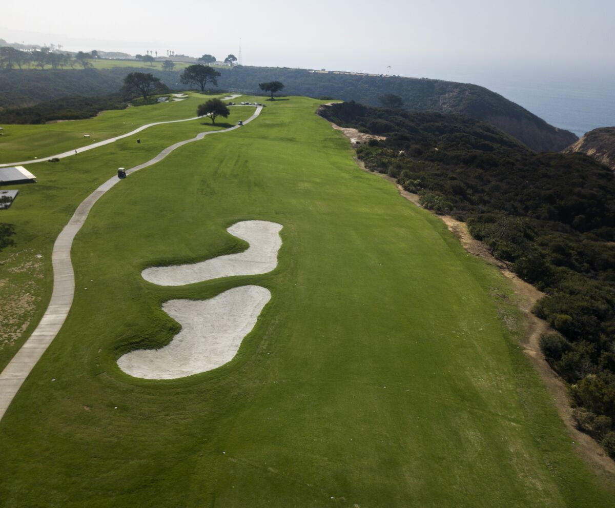 The 17th fairway at Torrey Pines South now hugs the canyon after the 2018 redesign by Rees Jones.