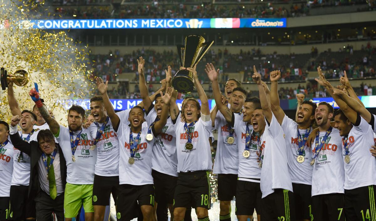 Mexico's national soccer team celebrates its victory in the 2015 CONCACAF Gold Cup final over Jamaica on July 26.