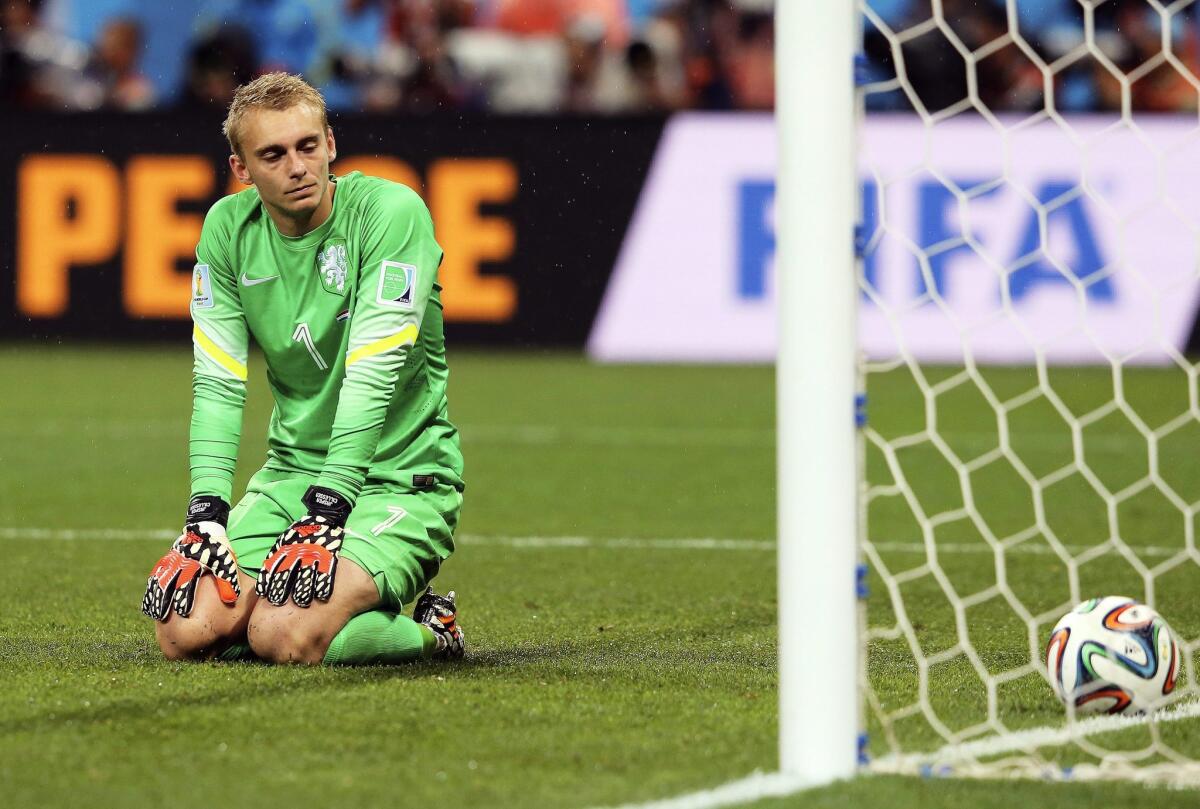 Netherlands goalkeeper Jasper Cillessen after Argentina's decisive penalty shot Wednesday in the World Cup semifinals.