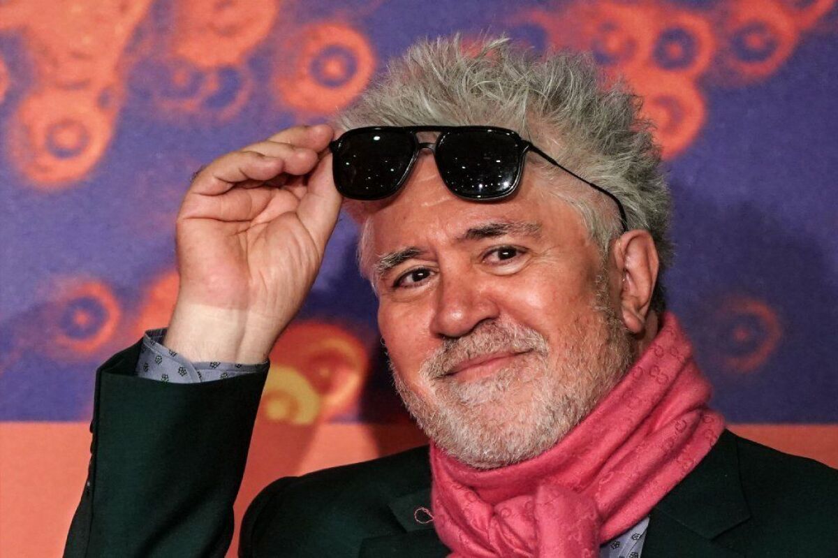 Director Pedro Almodóvar arrives a press conference for the film "Dolor Y Gloria (Pain and Glory)" at the 72nd Cannes Film Festival in Cannes, southern France, on Saturday.