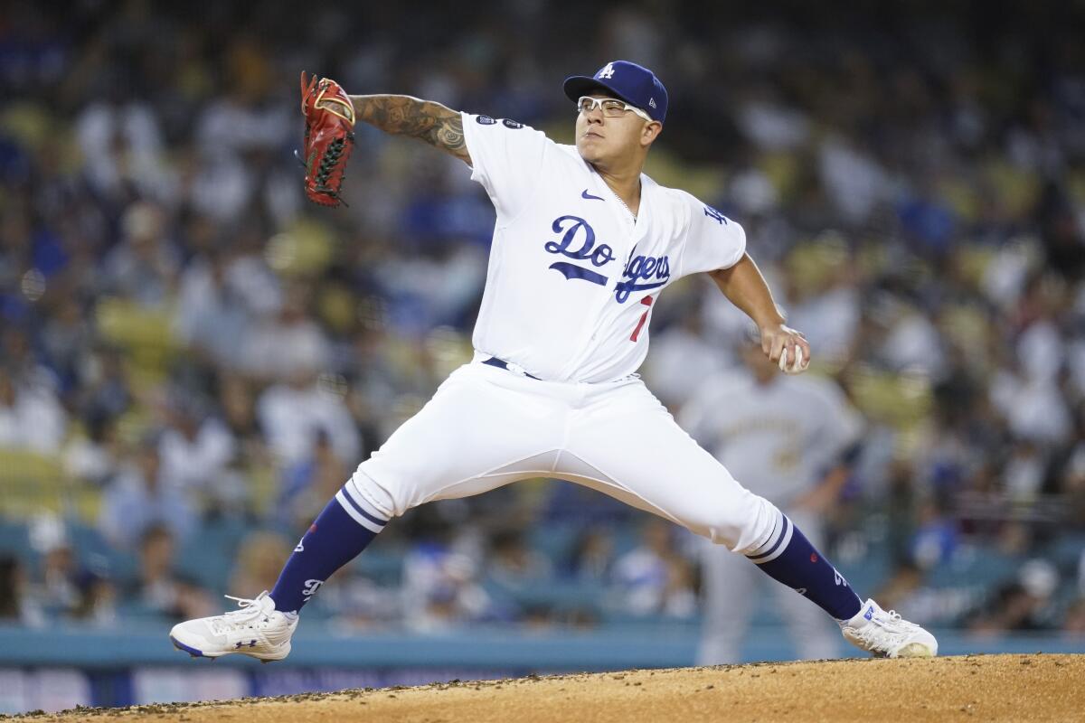 Dodgers relief pitcher Julio Urias delivers during the first inning Saturday.