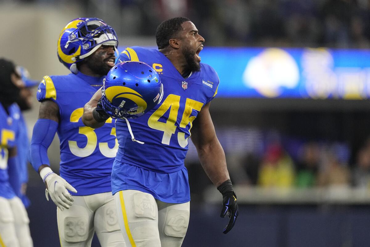 Rams linebacker Bobby Wagner celebrates after intercepting a pass during the second half.