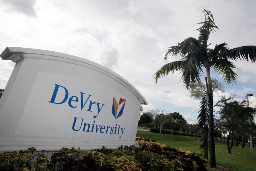 The entrance to the DeVry University in Miramar, Fla.