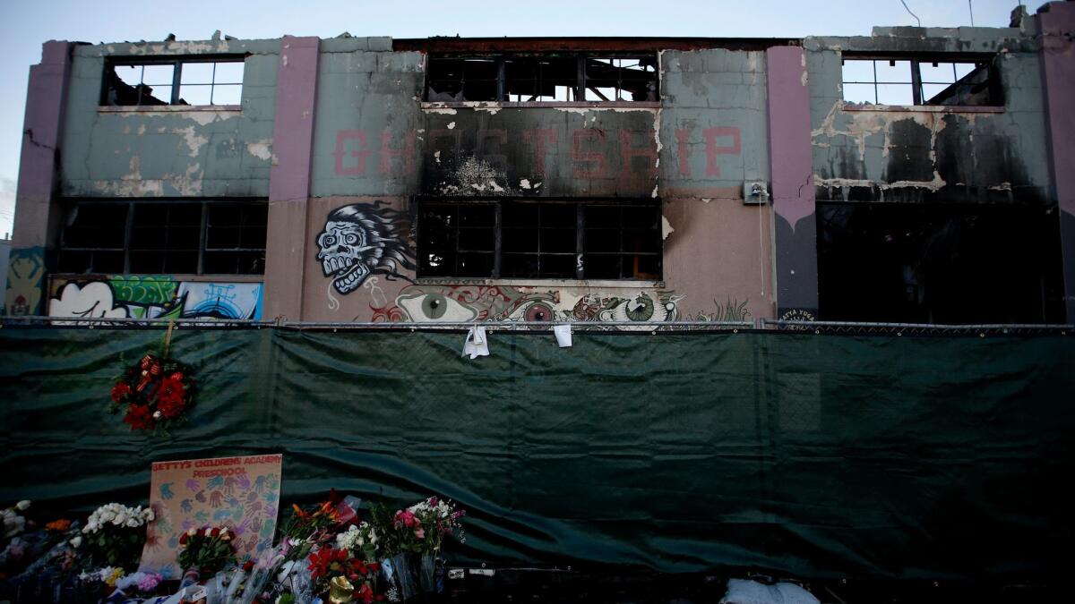 The Oakland artists' enclave known as the Ghost Ship warehouse, shown on Dec. 16, where a massive fire killed 36 people.