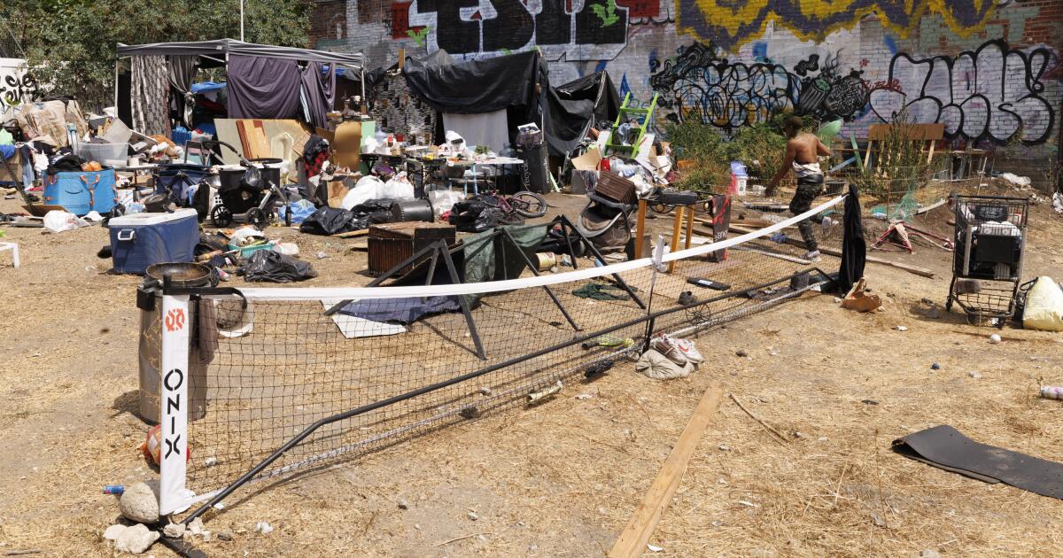 A Koreatown homeless encampment, with pickleball court and garden, is removed following complaints