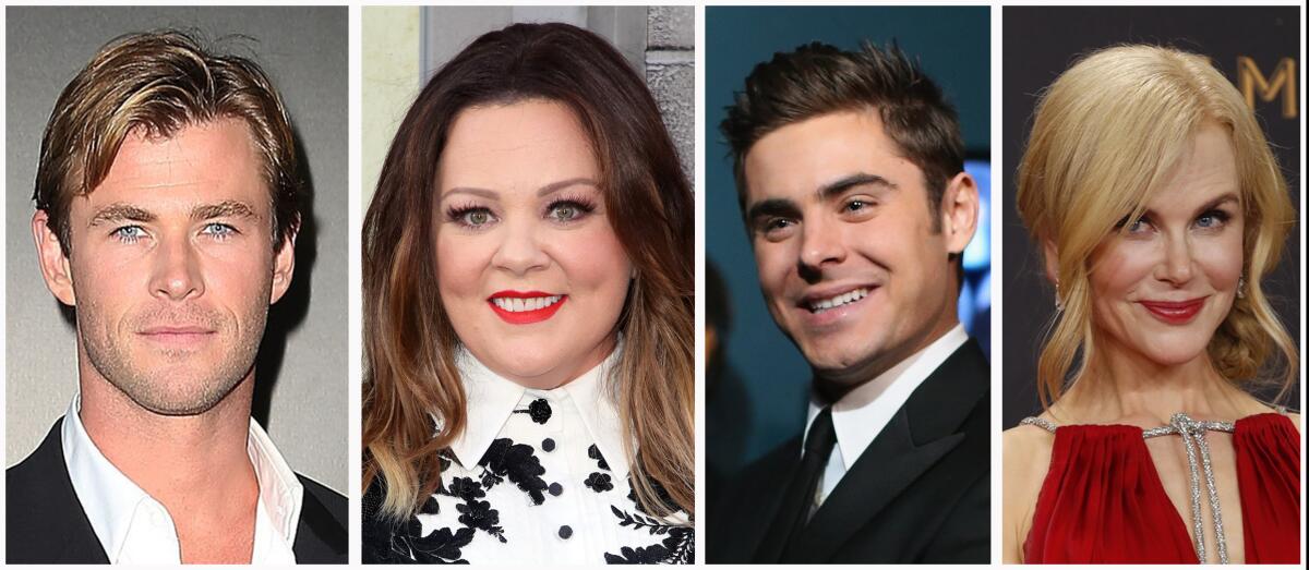 Portraits of Chris Hemsworth, Melissa McCarthy, Zac Efron and Nicole Kidman