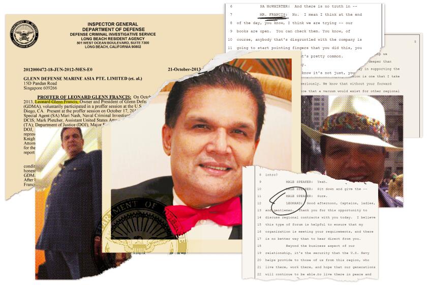 A collage of photos and documents relating to the Fat Leonard case.