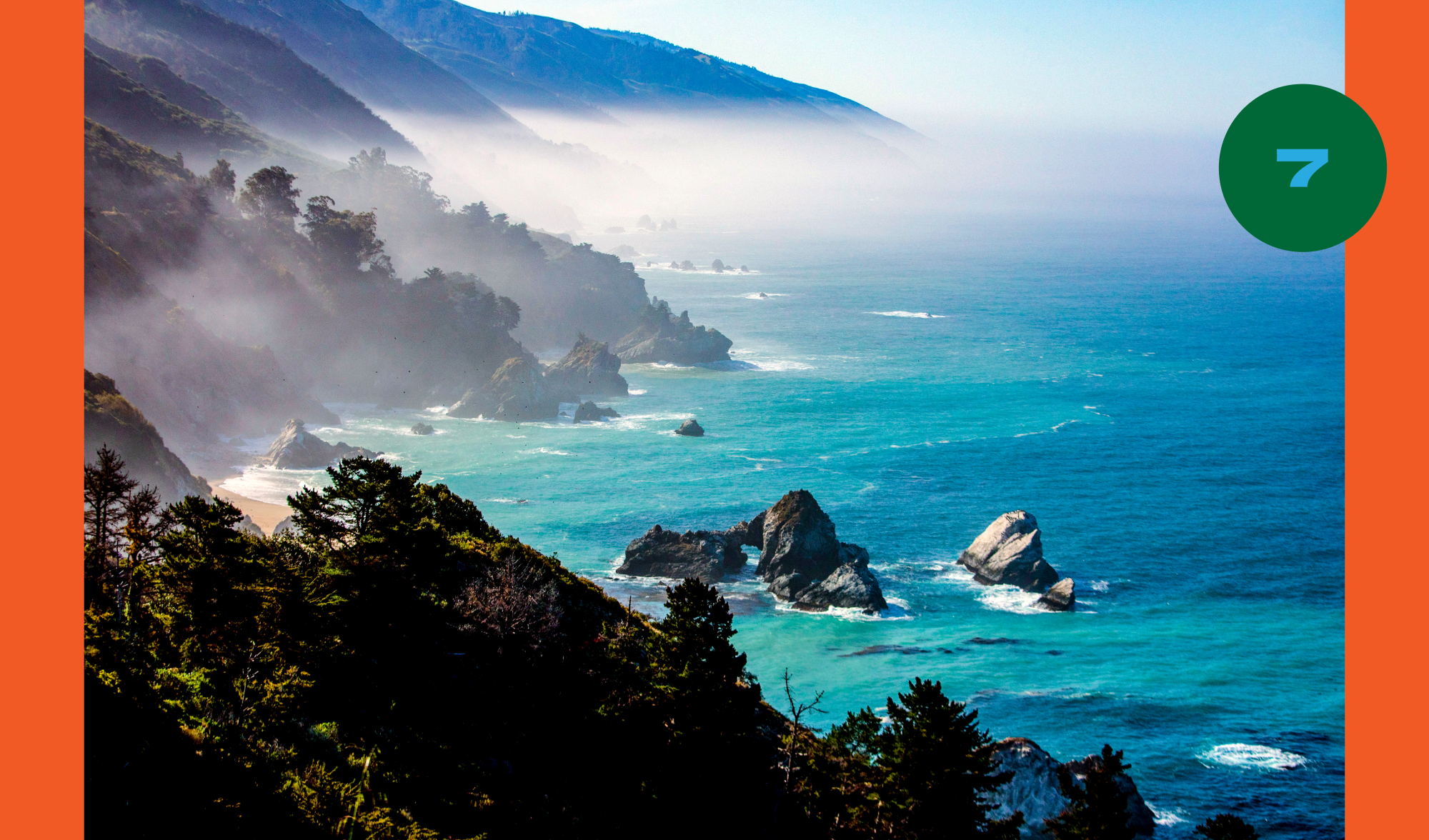 Cliffs rise out of the low clouds along the coastline of Julia Pfeiffer Burns State Park on California Highway 1
