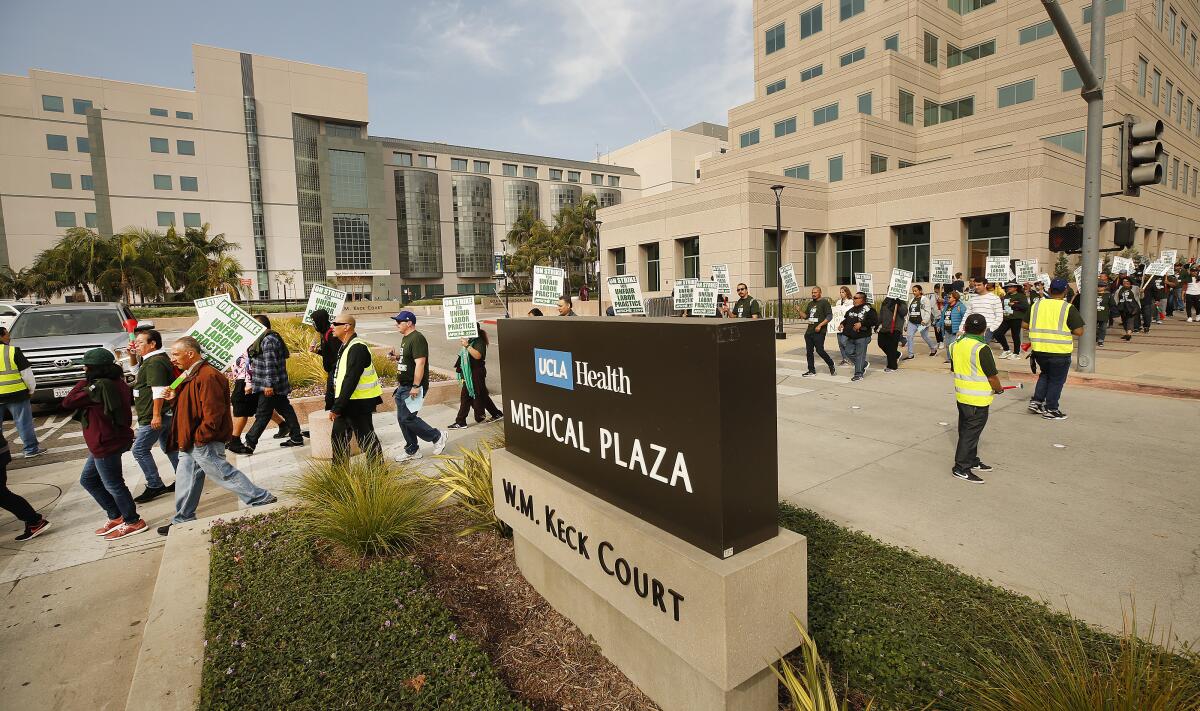 UC health care workers rallied at the Ronald Reagan UCLA Medical Center