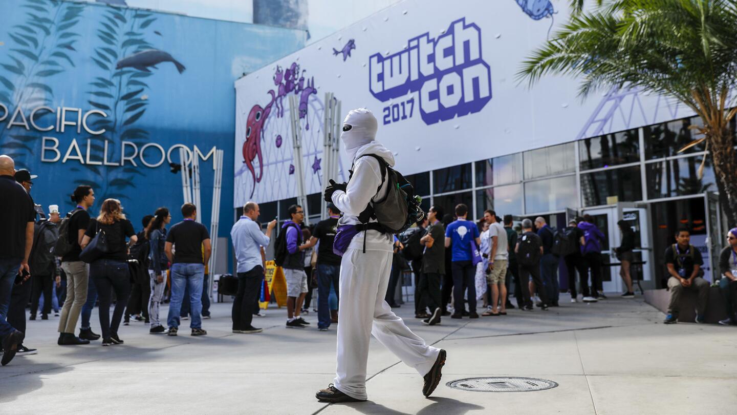 A visitor arrives in costume for the opening day of the third annual TwitchCon on Friday at the Long Beach Convention & Entertainment Center.