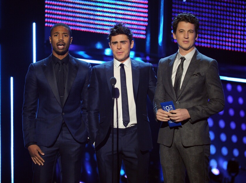 Zac Efron, center, appeared on the "Today" show Tuesday to promote his upcoming comedy, "That Awkward Moment," with Michael B. Jordan, left, and Miles Teller. The three are shown at the 2013 People's Choice Awards.
