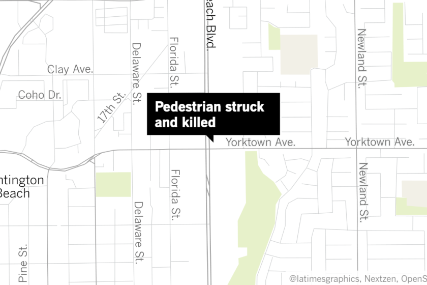 A pedestrian was struck and killed while crossing Beach Boulevard near Yorktown Avenue on Monday night.