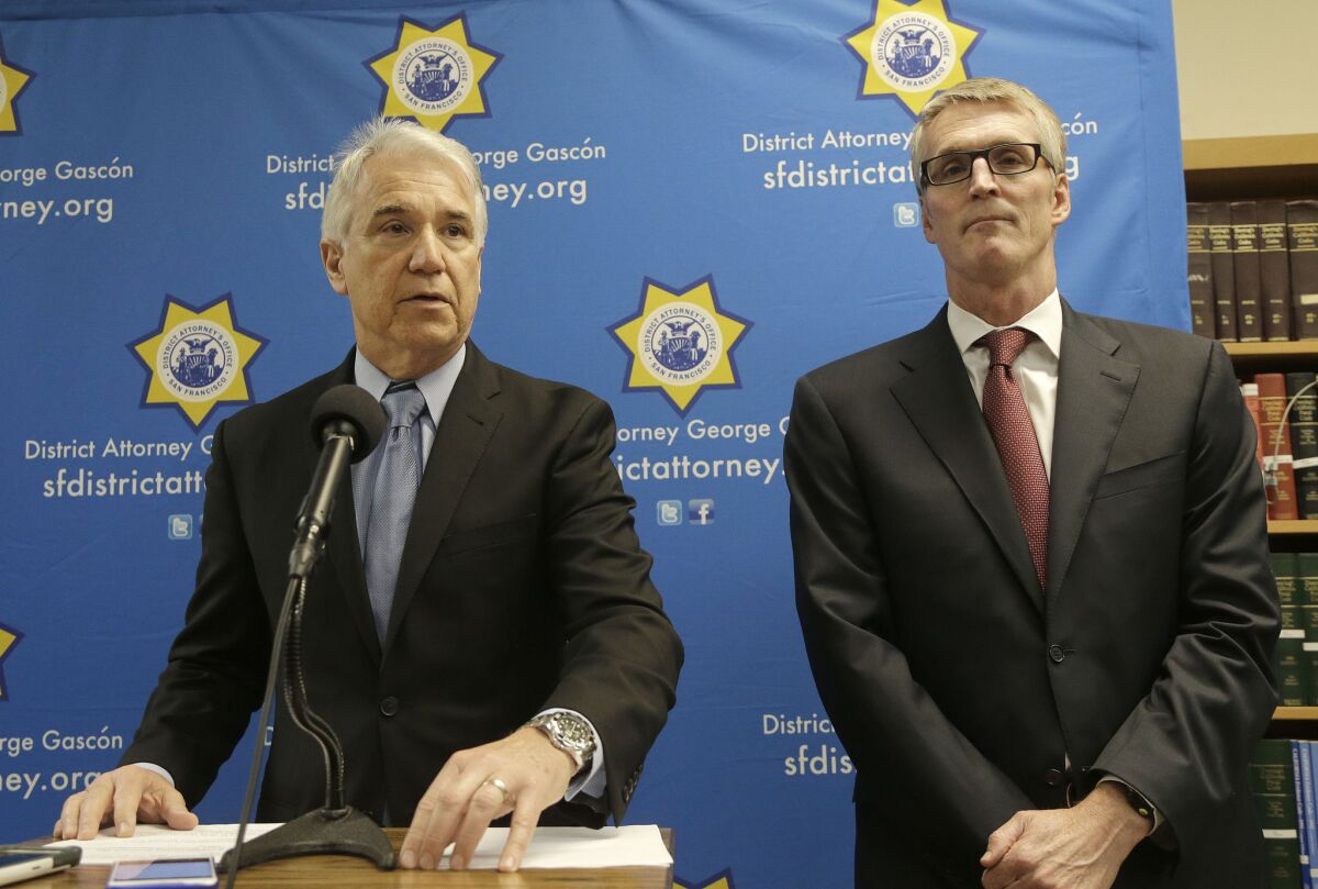 San Francisco Dist. Atty. George Gascon, left, and FBI Special Agent in Charge David J. Johnson at a news conference last month.