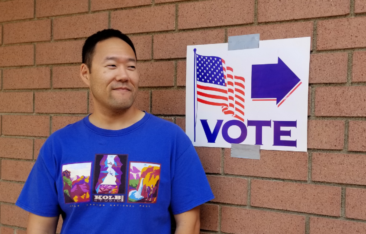 Brian Kim, 36, of Newport Beach said the health of a friend influenced his voting on Tuesday.
