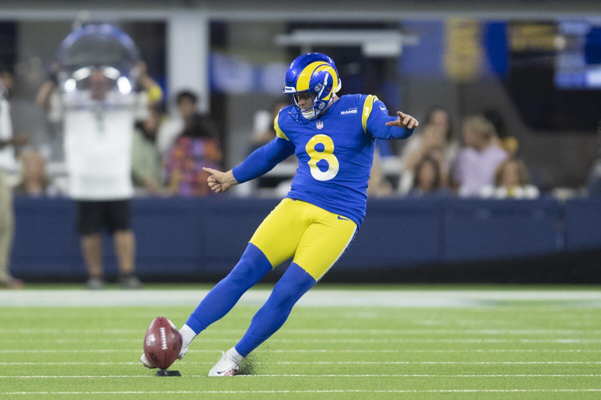 Rams kicker Matt Gay kicks during a preseason game in August.