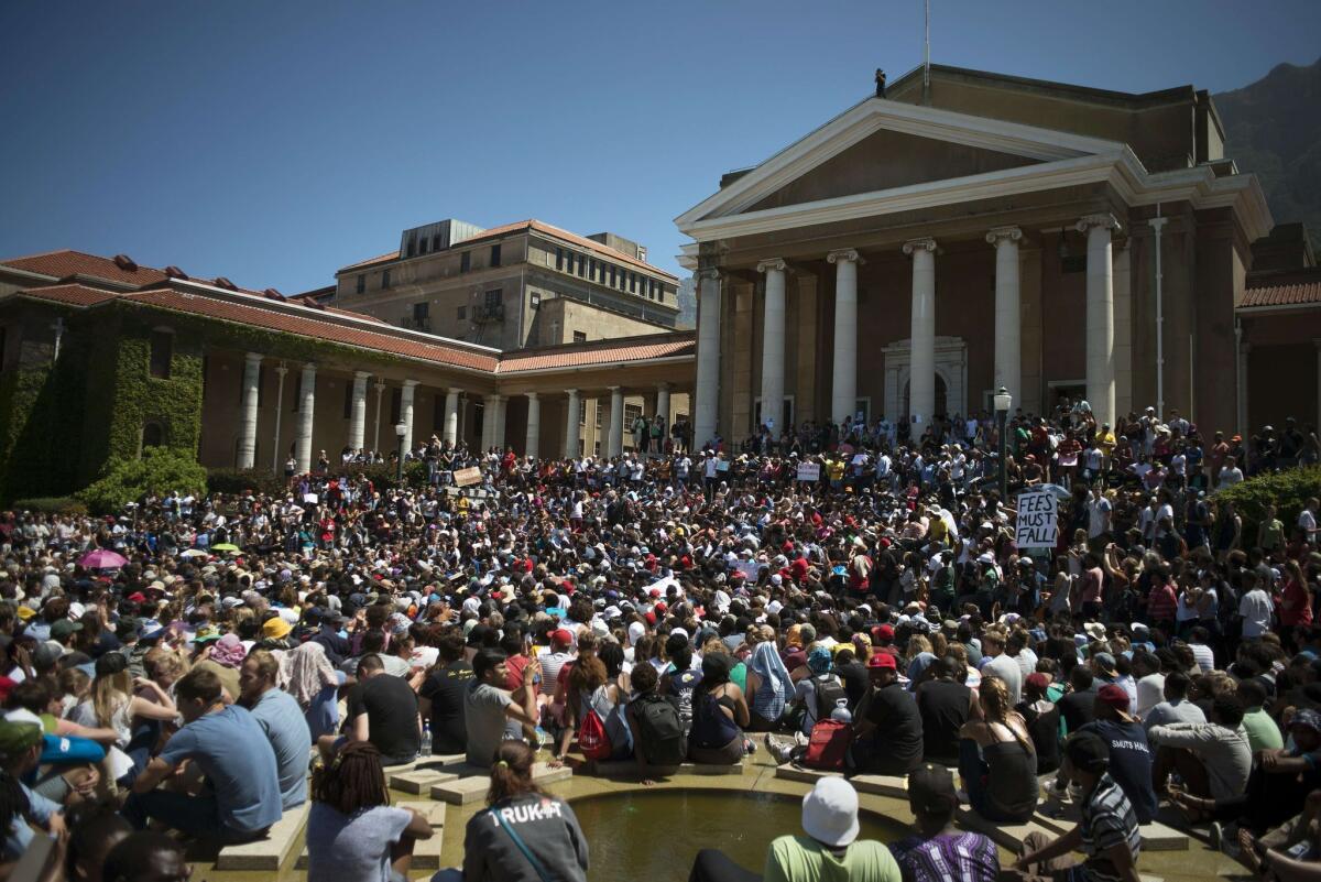 Thousands of students converge at the University of Cape Town on Oct. 22 for a meeting about fee hikes in South African educaiton institutions.