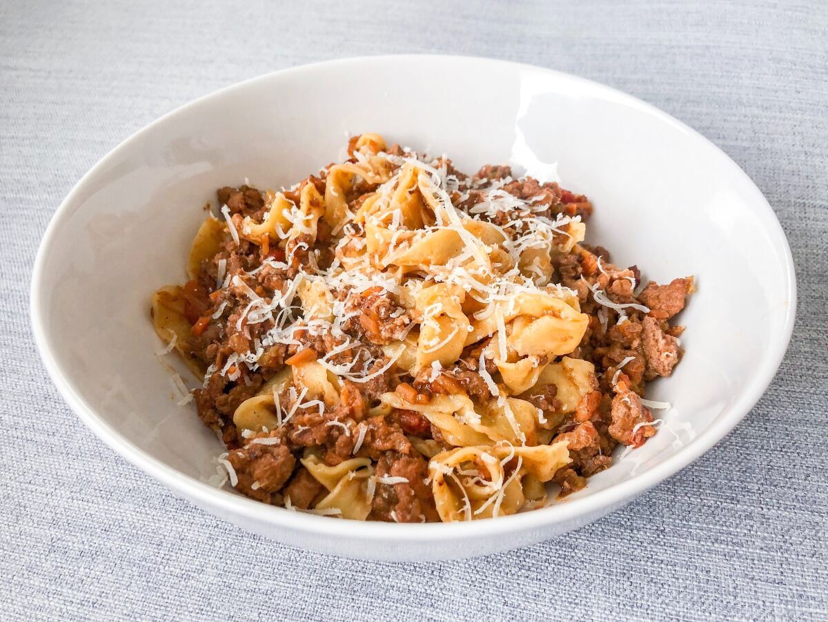 Tagliatelle tossed in Bolognese from Orso, a pasta-focused takeout service.