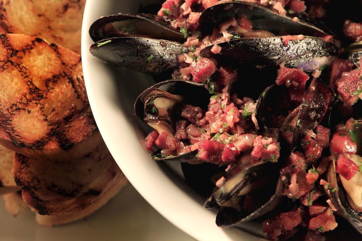 Hurley's grilled mussels with red wine and chorizo