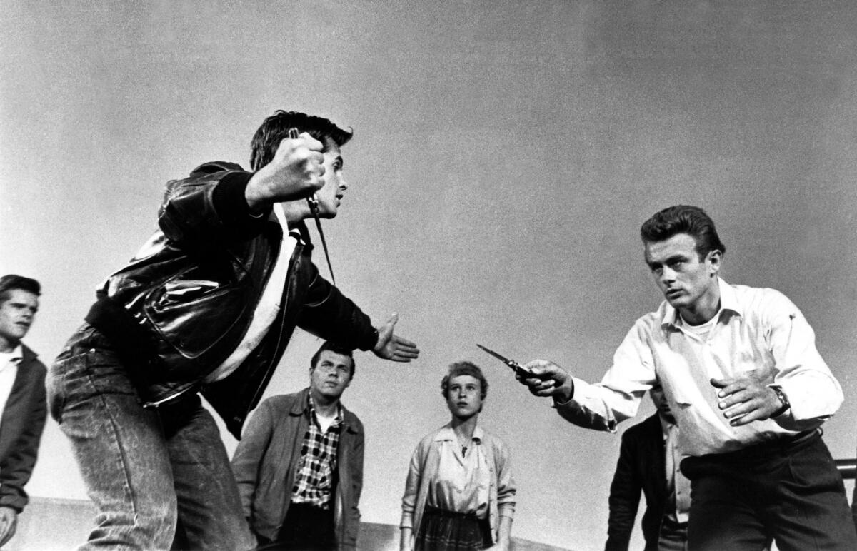 Corey Allen, left, and James Dean in the 1955 movie classic "Rebel Without a Cause."