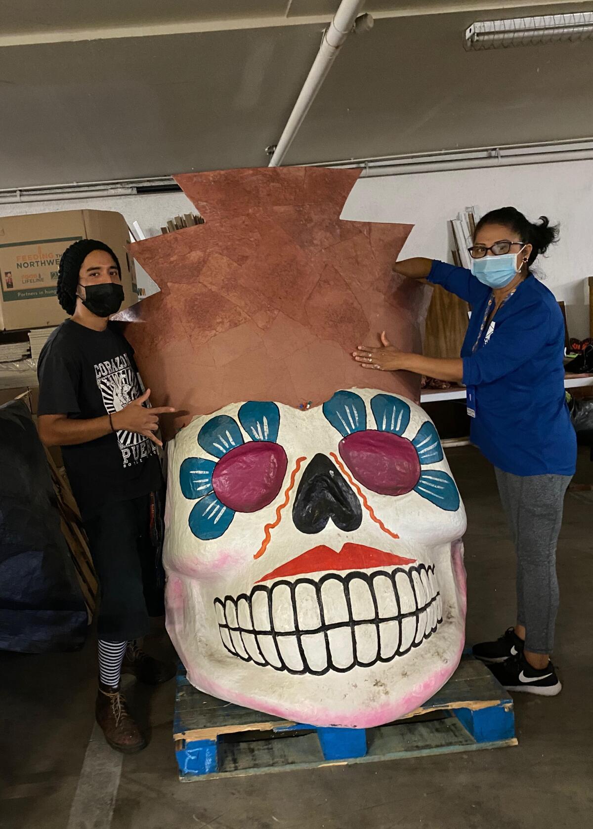 One of the skulls that will go on a Day of the Dead mobile altar built by Latino Health Access.