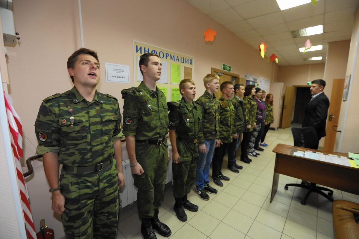 Members of Our Army, a club in Moscow that is one of thousands of “military-patriotic youth organizations” answering President Vladimir Putin’s call for preparing the next generation of Russian soldiers.