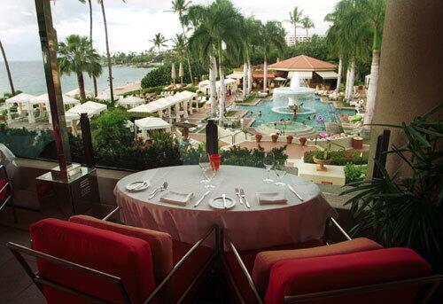 Spago, a Wolfgang Puck restaurant at the Four Seasons Resort Maui at Wailea, provides a watery vista.
