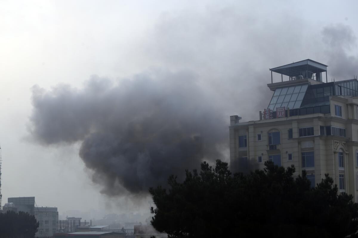 Smoke rising from attacked hotel building