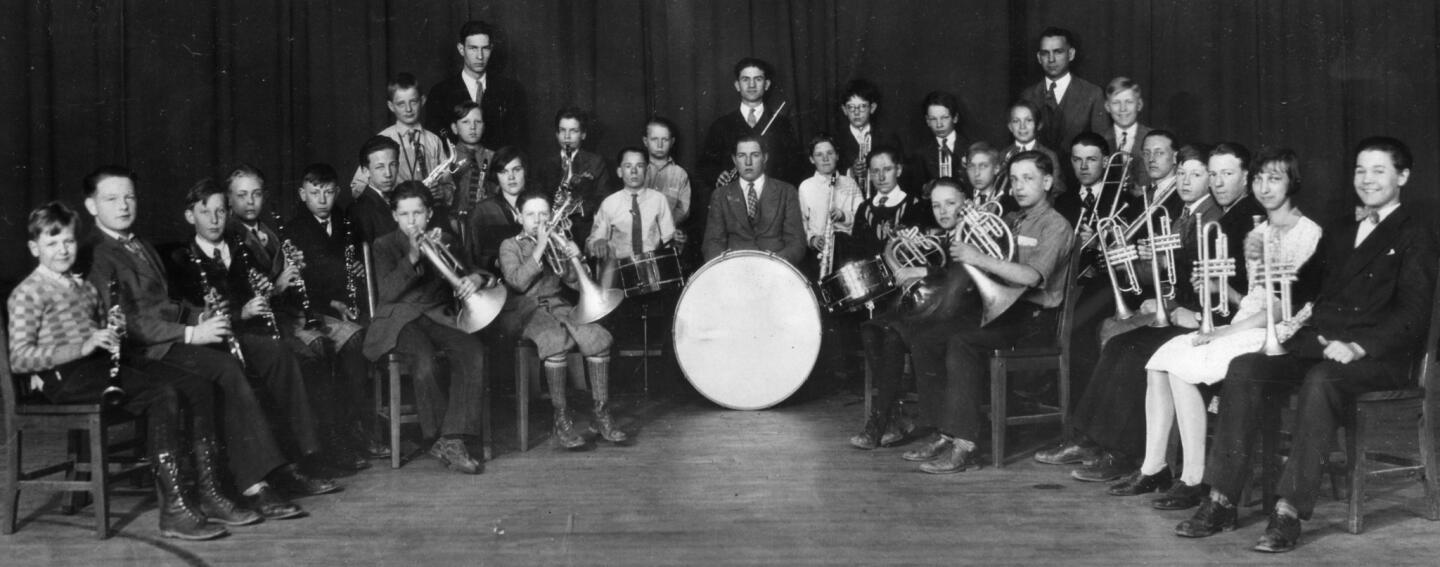 The first band at Bensenville Community High School poses for a photo.