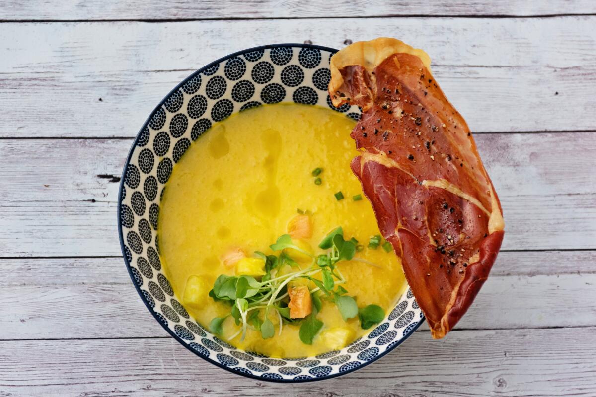 Pineapple Gazpacho is inspired by the chilled, flavorful soups from the Andalusia region of southern Spain.