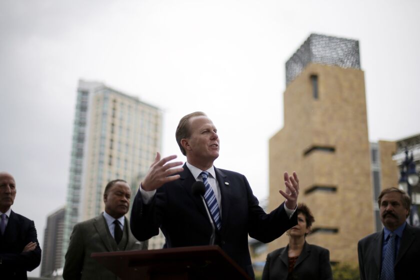 San Diego Mayor Kevin Faulconer speaks during a January news conference about the city's efforts to build a new stadium for the San Diego Chargers.