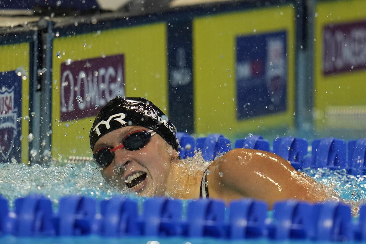 Katie Ledecky competes at the U.S. Olympic Swim Trials on Wednesday.