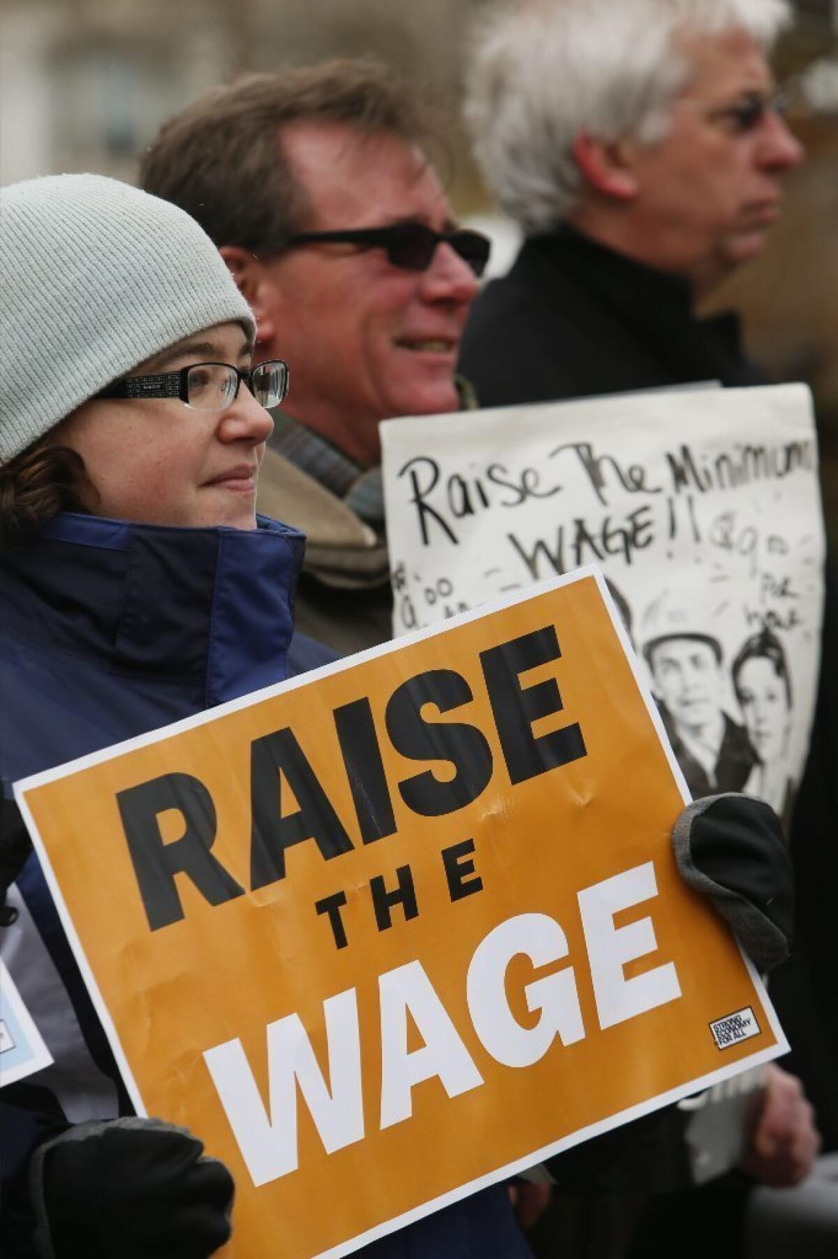 Protesters in Buffalo, N.Y. participate in a rally calling for a raise in the minimum wage.