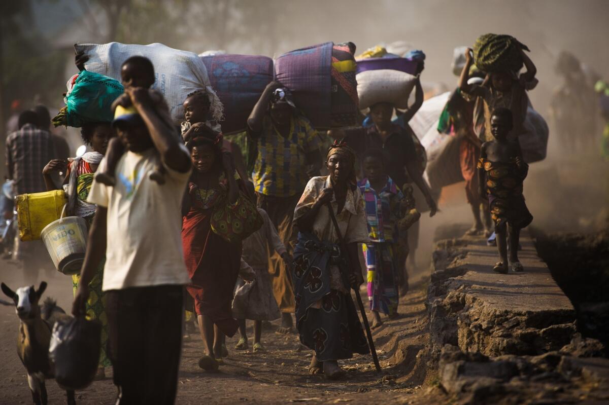 Displaced Congolese flee fighting near Goma in the Democratic Republic of Congo.