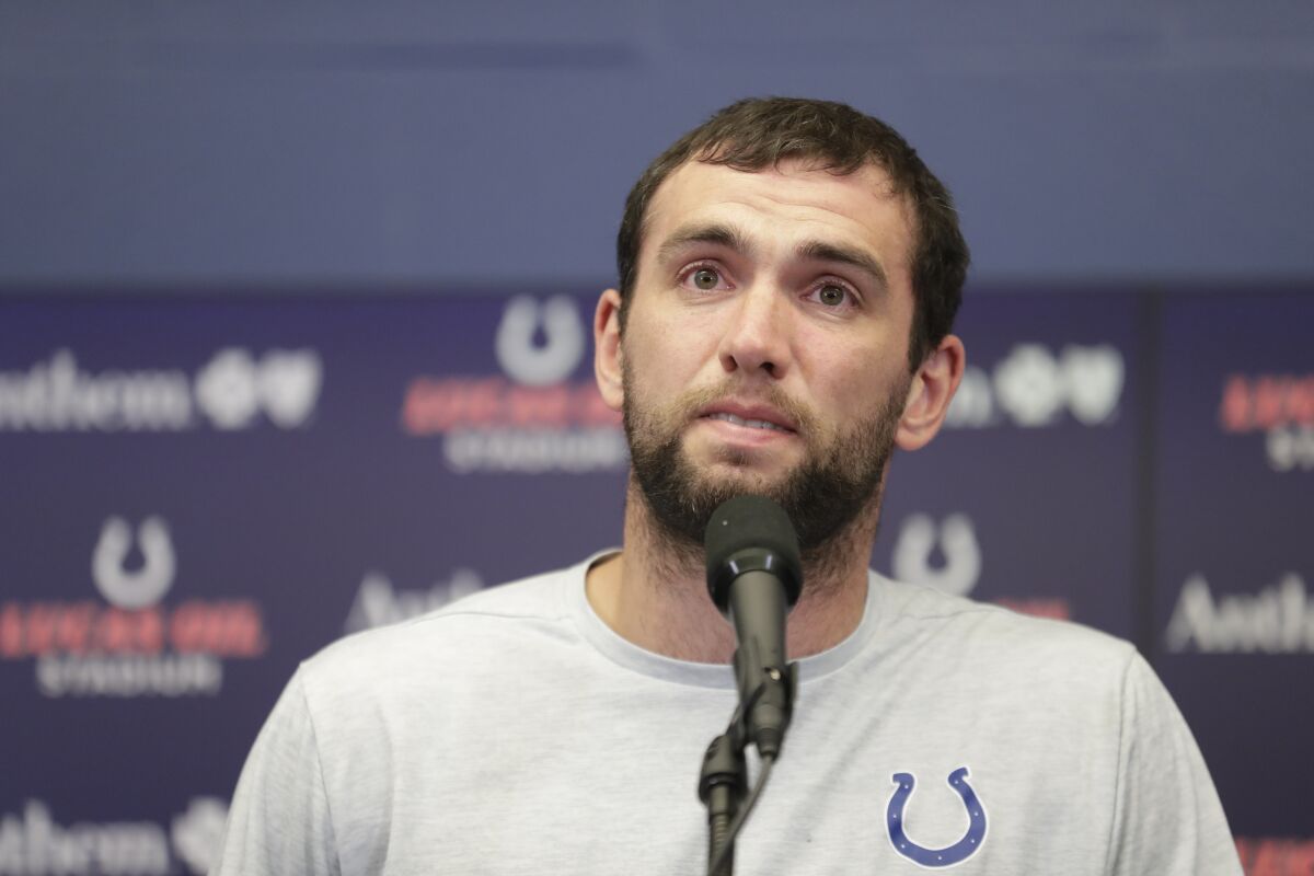 Colts quarterback Andrew Luck speaks during a news conference announcing his decision to retire.