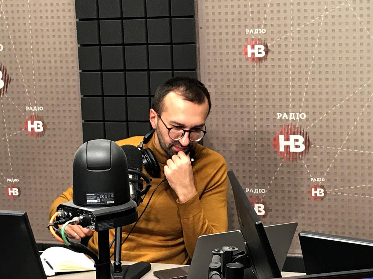 Sergei Leshchenko is interviewed on Ukrainian radio about becoming a target of Rudolph W. Giuliani's accusations on Oct. 10, 2019.