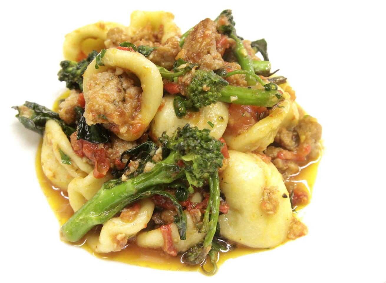 A pasta dish with orecchiette, sausage, sugo, sprouting broccoli, chiles and Ragusano at Bucato, an Italian restaurant in the Helms Bakery complex in Culver City.