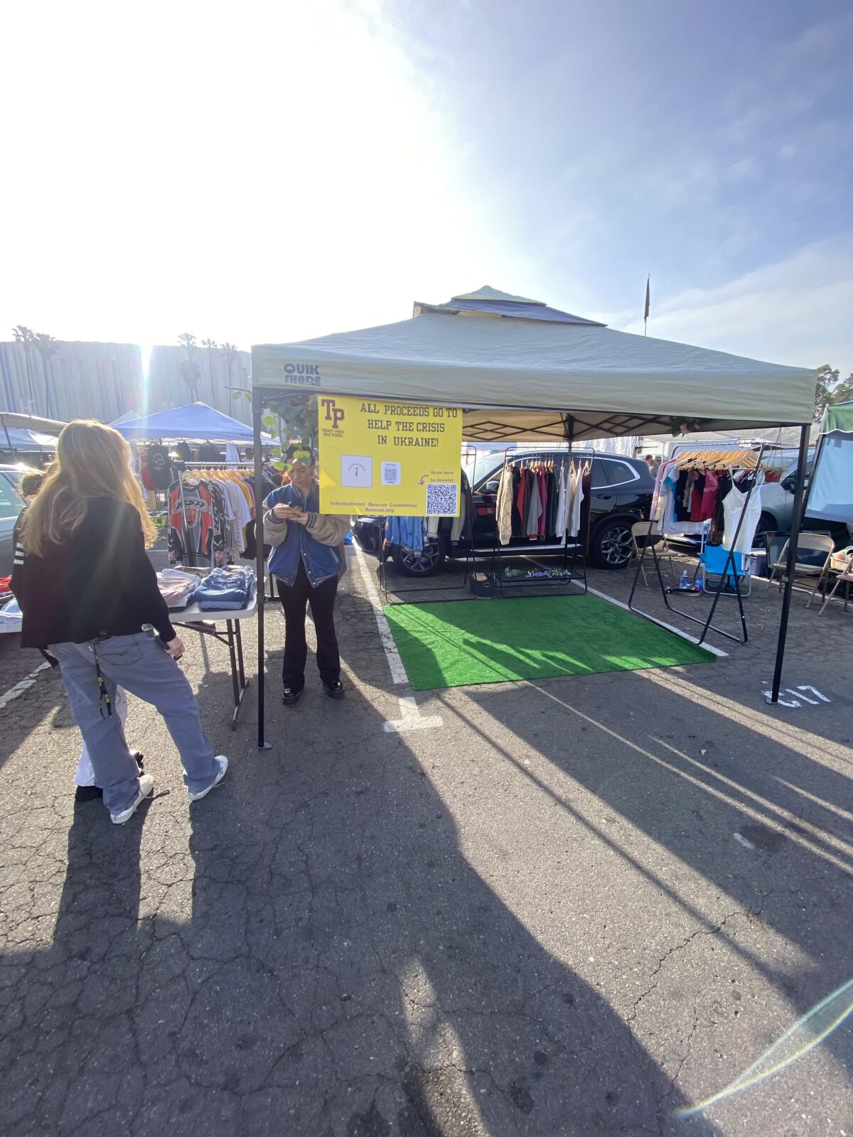 Torrey Pines students sold clothing at the swap meet to raise money for Ukraine.