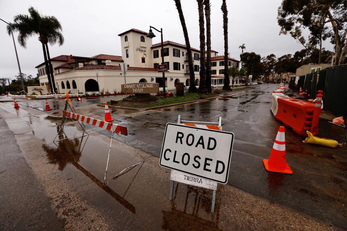 Coast Village Road is closed at Olive Mill Road and Montecito looks like a ghost town under mandatory evacuation orders.
